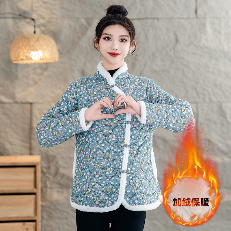东北大花棉袄复古盘扣民族风加厚修身妈妈女装新款小碎花棉衣