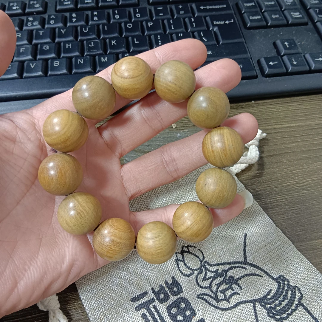 A150天然绿檀木手串单圈20mm男女款盘玩念珠佛珠木质手链国风