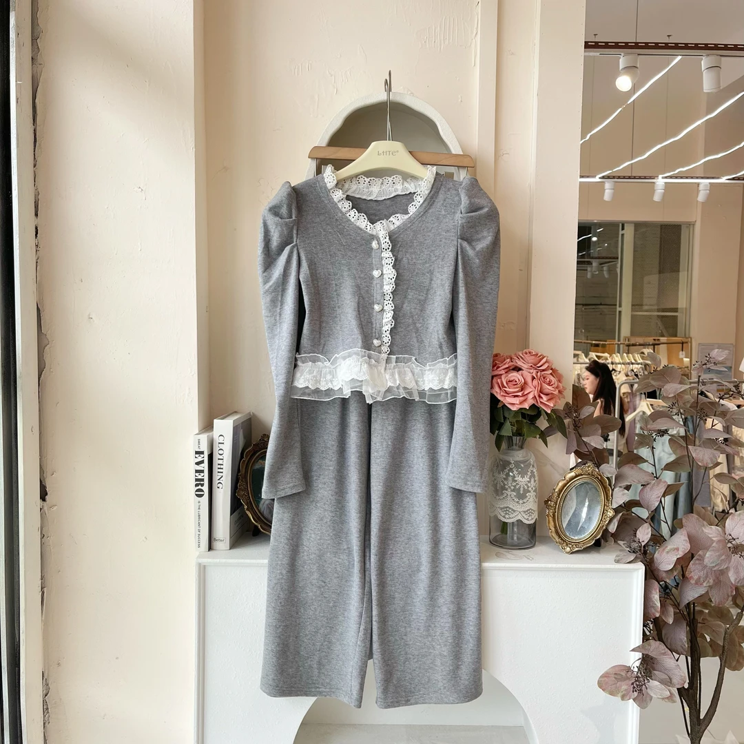 青青大码女装 春夏新款灰色长袖套装T88565时尚休闲百搭灰色