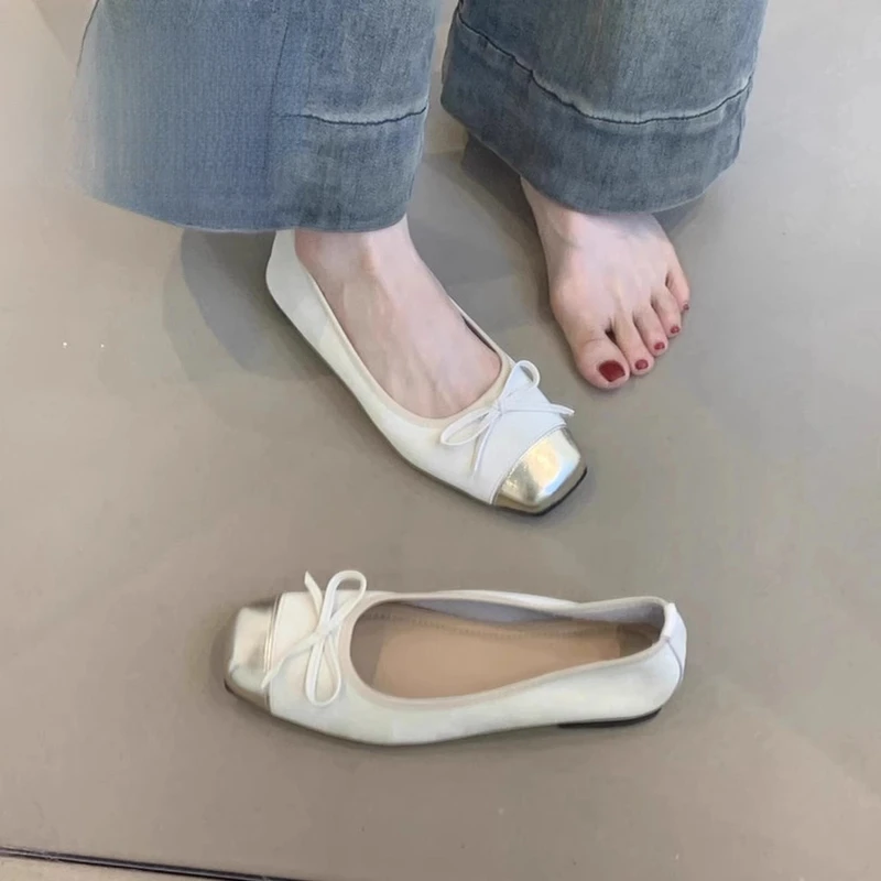 法式小香风平底浅口单鞋女2025年春季新款蝴蝶结软皮奶奶鞋玛丽珍