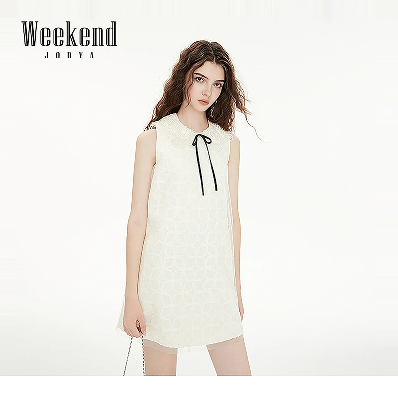 卓雅周末25新款优雅娃娃领蕾丝蝴蝶结A字无袖连衣裙R200643A