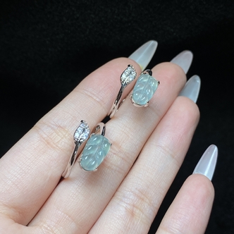 【小北珠宝】翡翠树叶戒指尺寸约6*11mm【多样性发一件】1