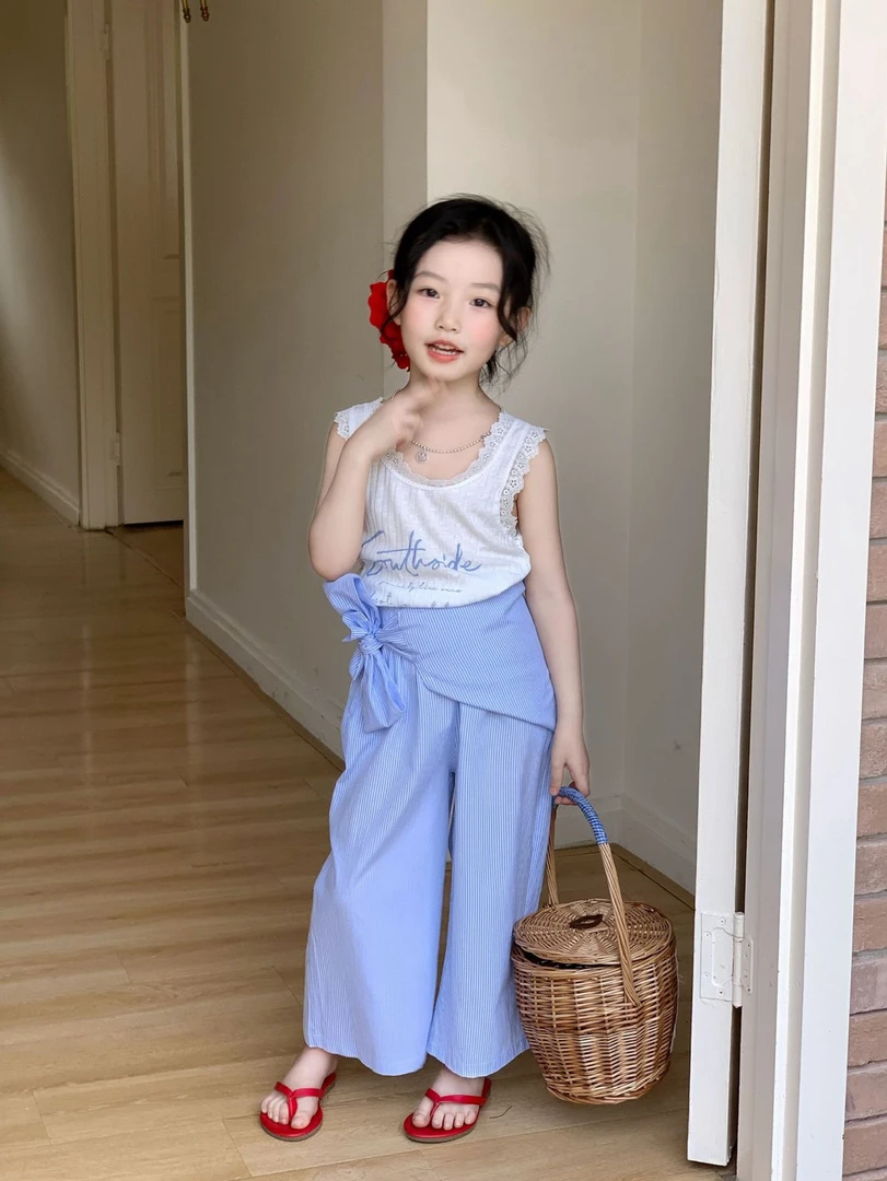 女童背心裤子2025夏季新款韩版蕾丝花边字母背心屁帘叠穿休闲裤