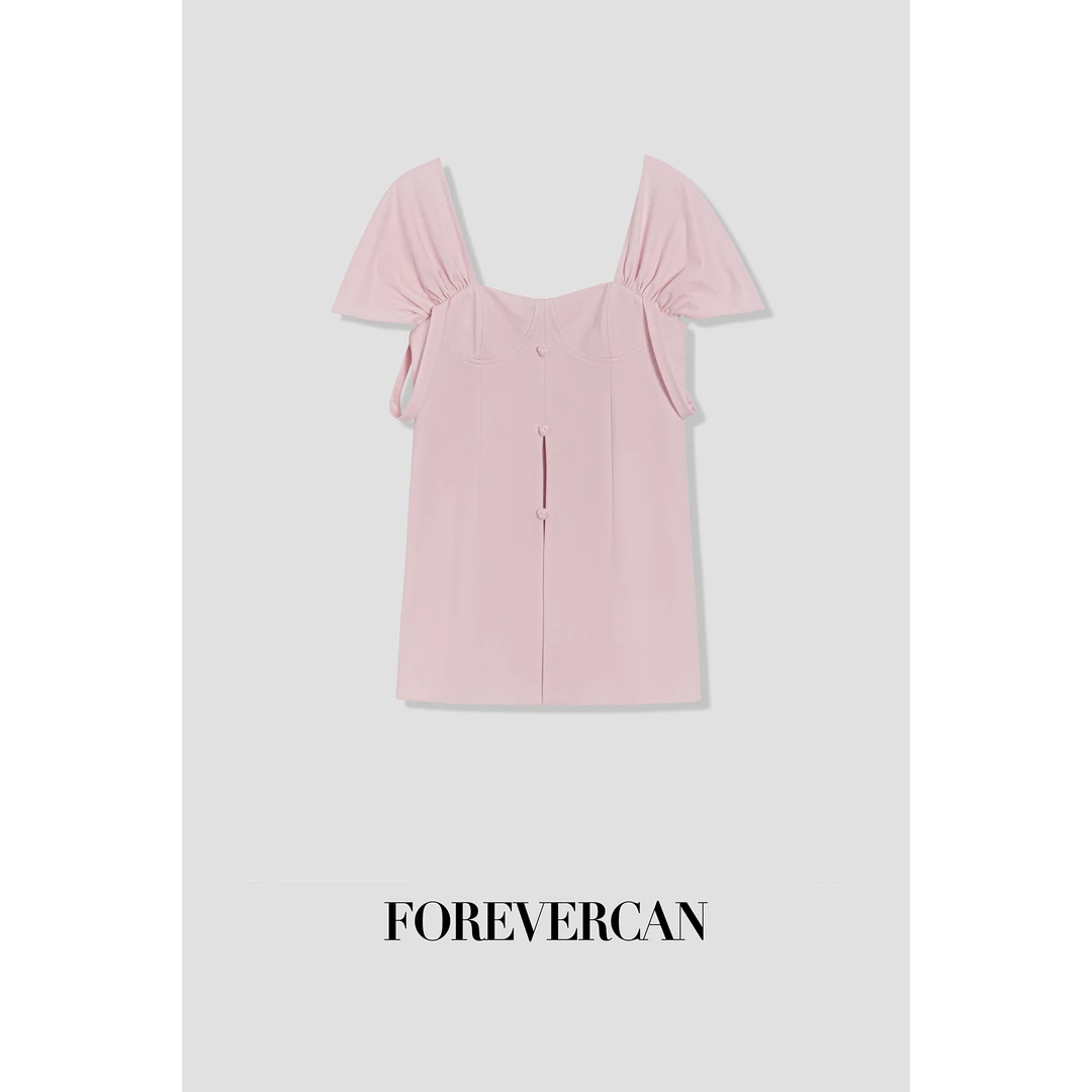 FOREVERCAN“樱落”宫廷解构主义泡泡袖短袖上衣ST21583
