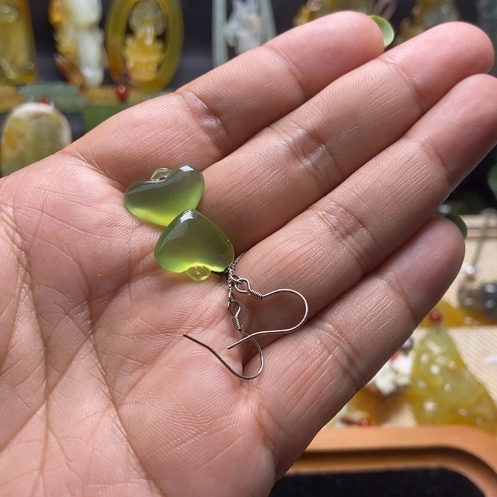 蛇纹石玉银S925镶嵌耳钉花**暖