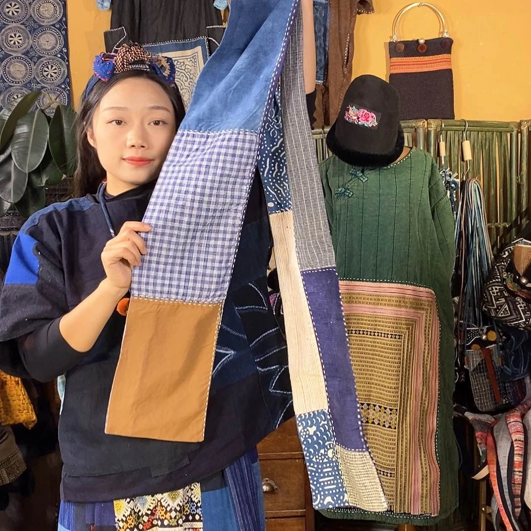 织绣美*手工土布拼接围巾
