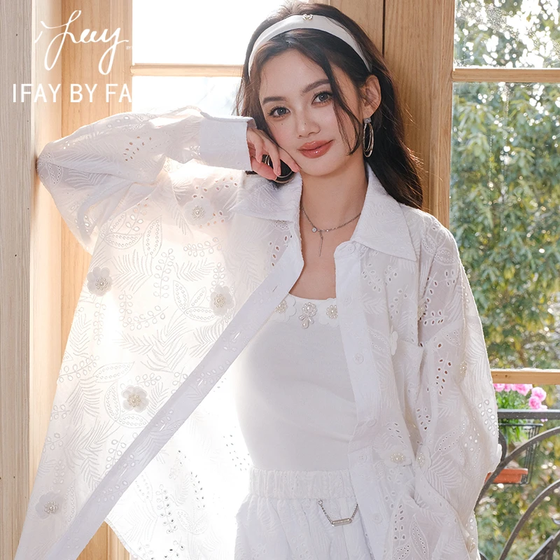 IFAY BY FAYE立体花钉珠花瓣镂空衬衫珍珠花针织背心金属宽松短裤
