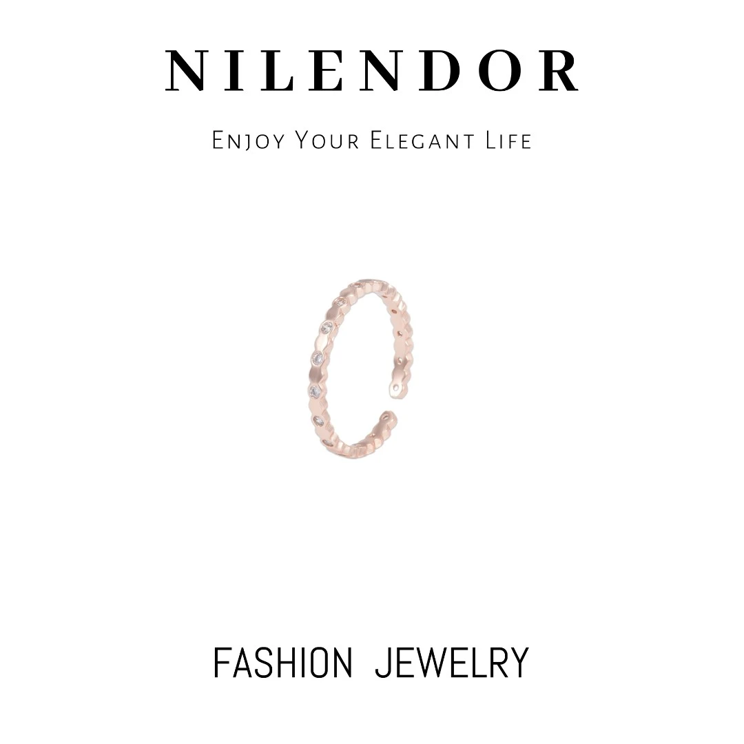 铜合金合成锆石戒指 D-42香槟金色开口可调节小众简约款戒指