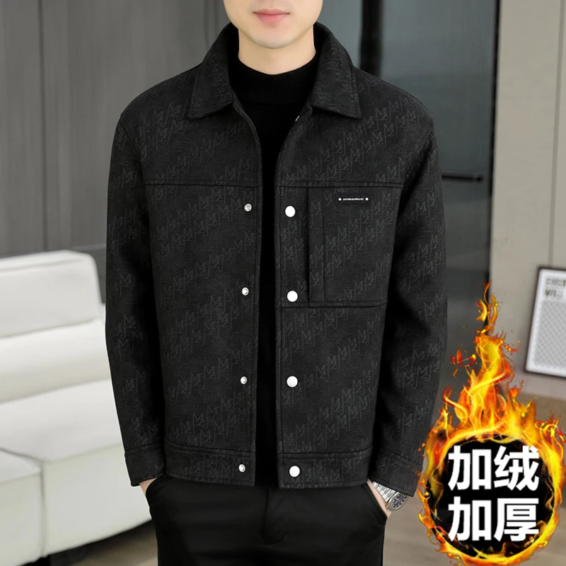 男士夹克秋冬季韩版潮流时尚加绒加厚毛呢外套高级感保暖呢子大衣