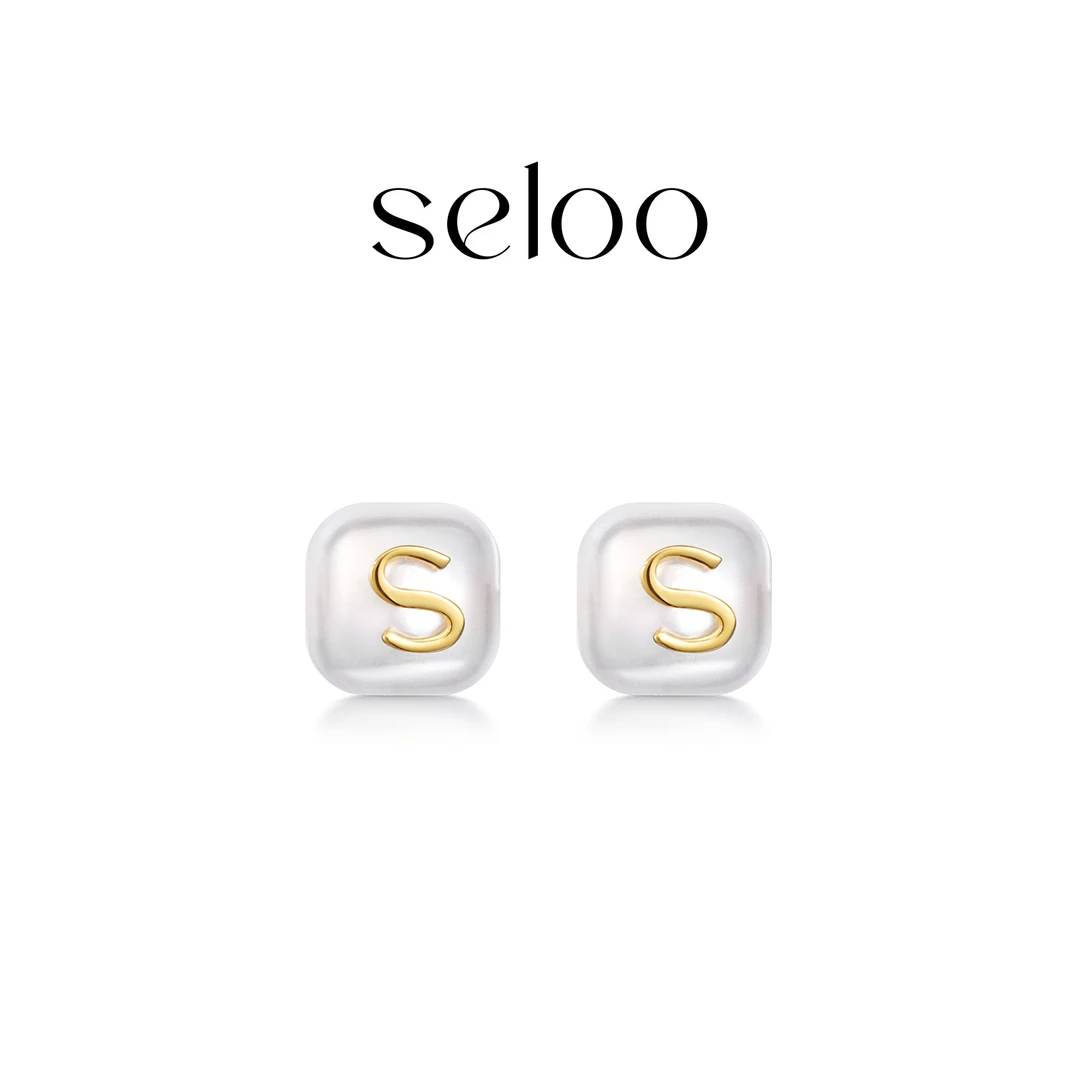 铜合金耳饰  【甜甜】Seloo【字母方糖耳钉】韩国时尚饰品SE412R339