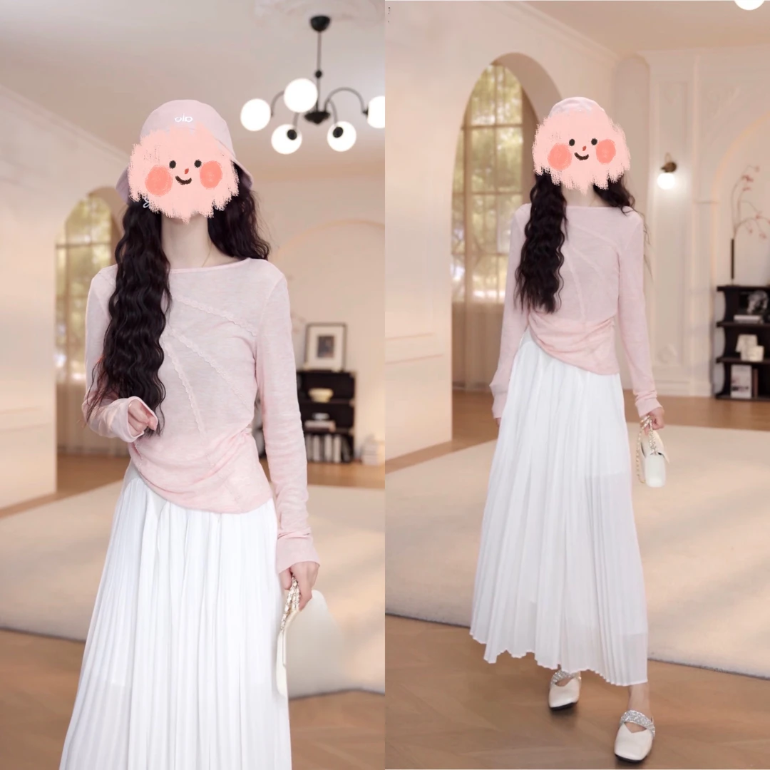 2025春夏新款蕾丝花边上衣气质半身裙两件套