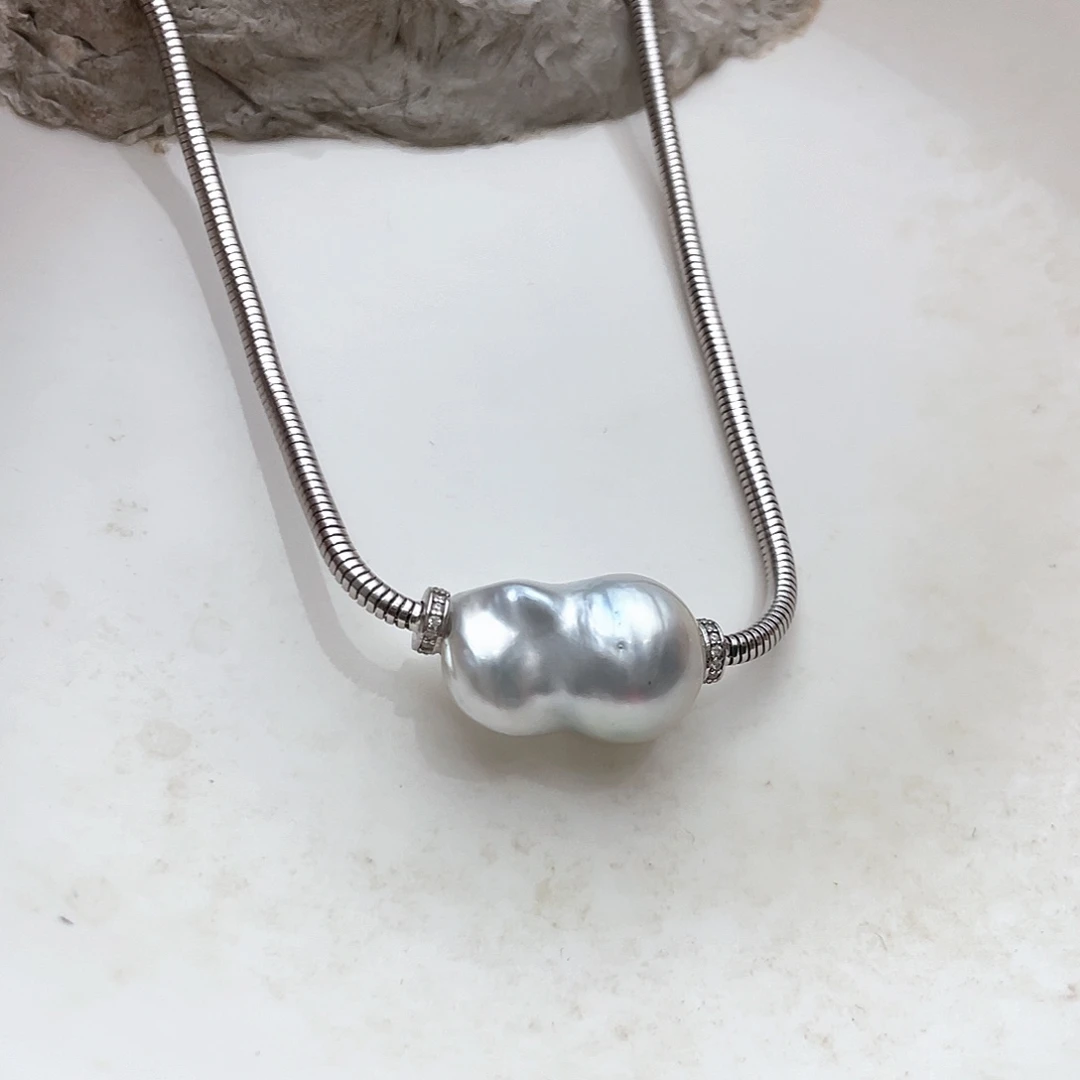 海水珍珠银S925镶嵌颈饰