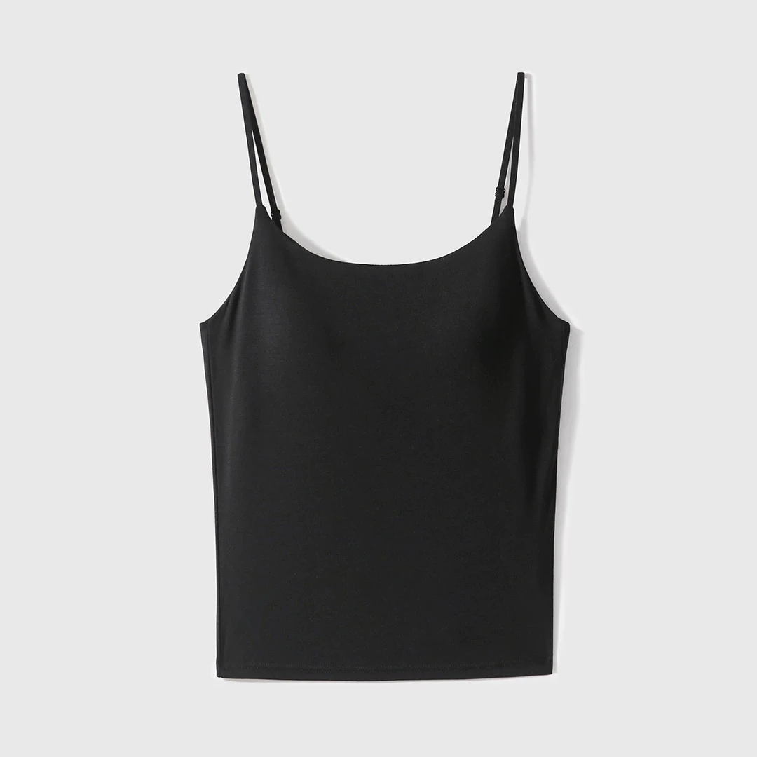 91莫代尔骨感显瘦修身带胸垫细肩带打底背心