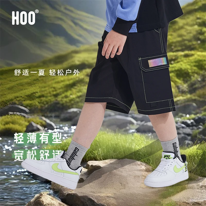 HOO夏季青少年短裤针织透气美式高品质男生五分裤舒适工装男短裤