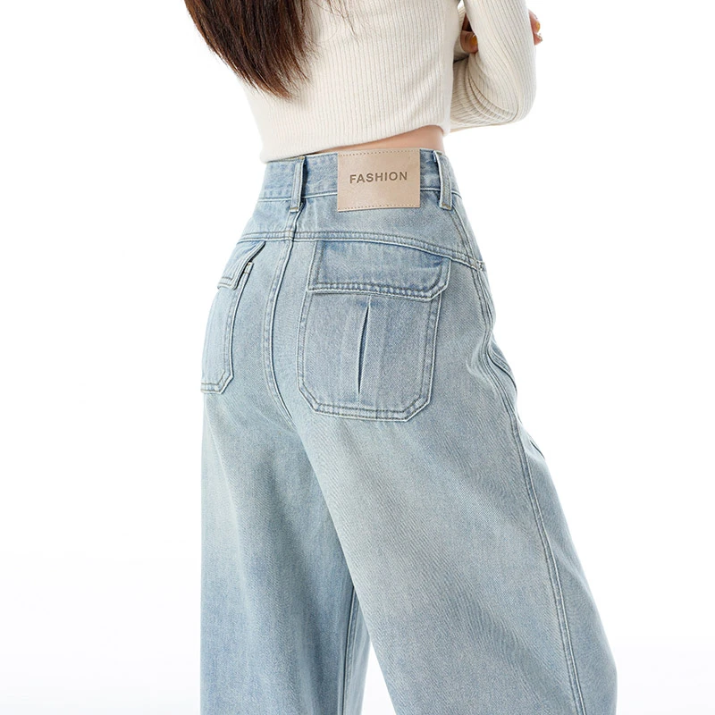 美式复古阔腿牛仔裤女2025早秋新款水洗蓝宽松显瘦垂感直筒拖地裤