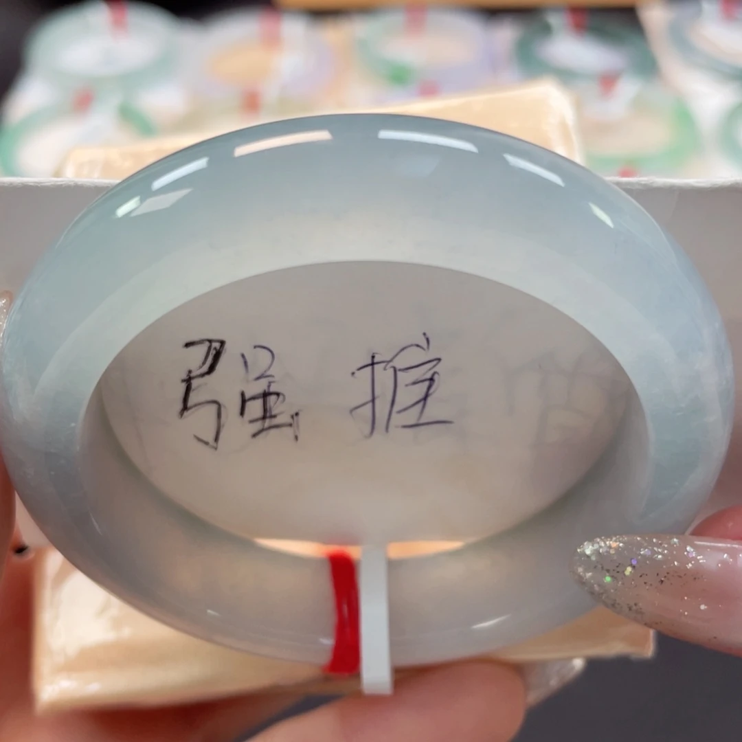 未镶嵌手镯翡翠53.5蓝冰高级清冷冰胶透9号
