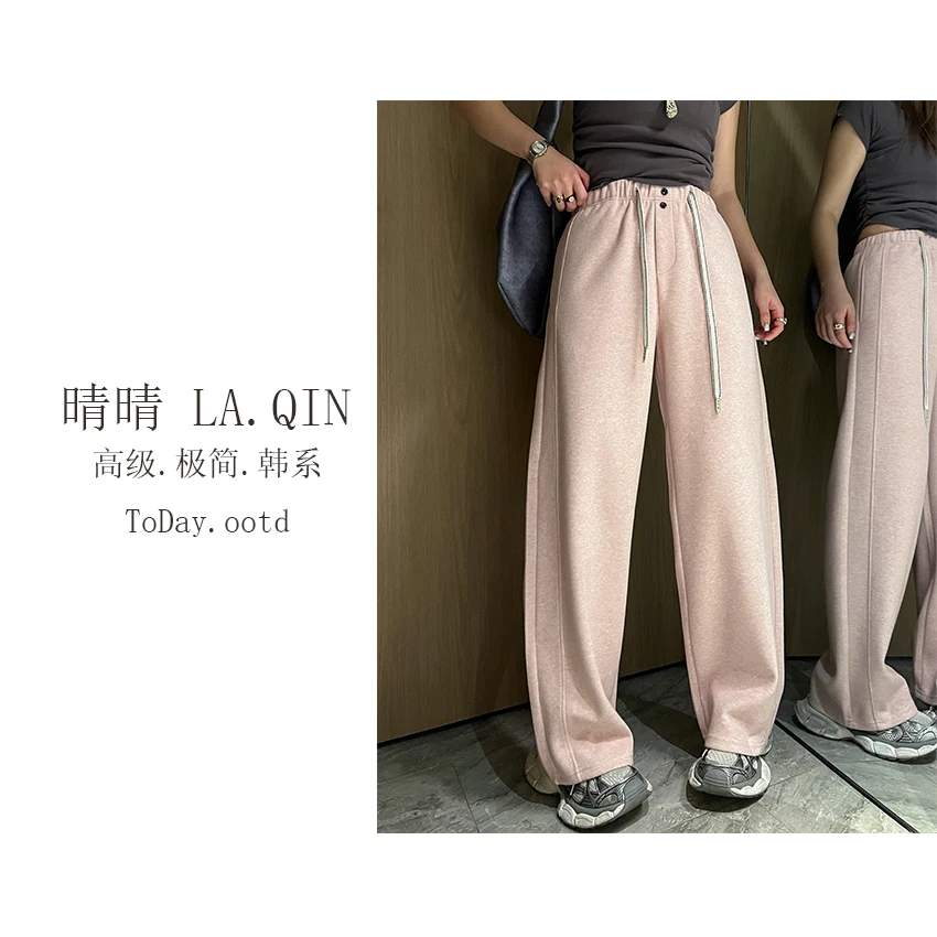 晴晴家-【慕斯彩棉裤】春季时尚两粒扣软糯慕斯休闲阔腿裤5102