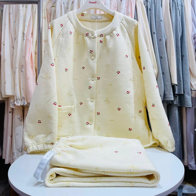 04婴桃秋冬加厚保暖孕妇睡衣空气棉哺乳月子服喂奶家居服套装减龄