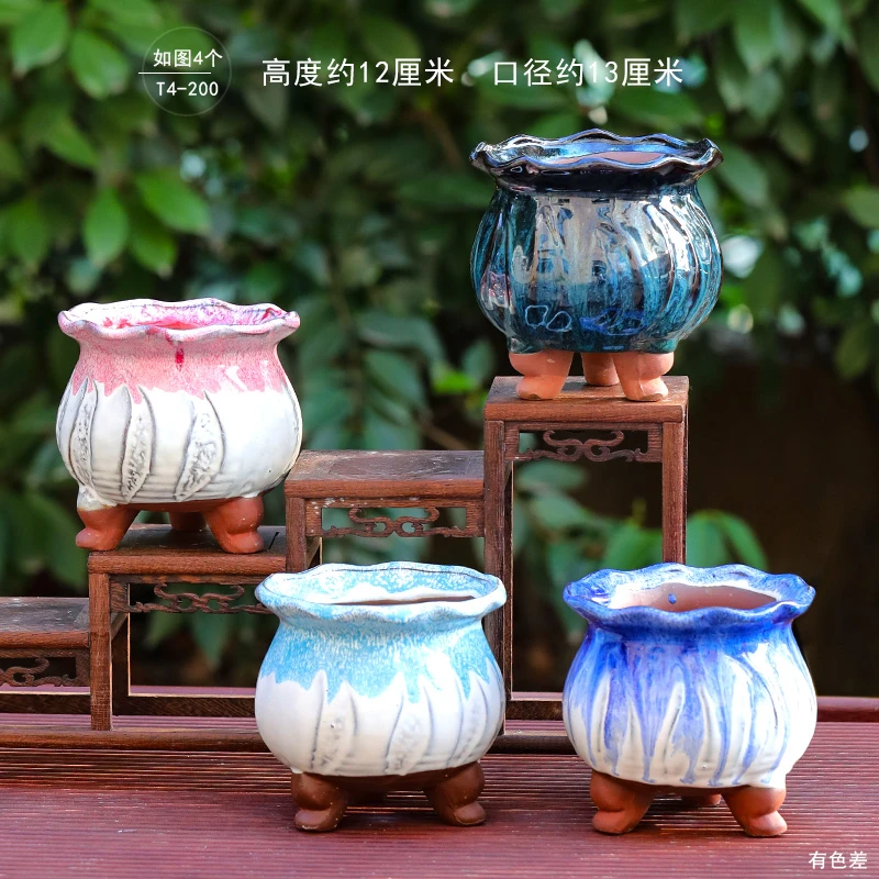 T4-200多肉老桩花盆陶瓷植物创意个性大小口径粗陶高款家用大号