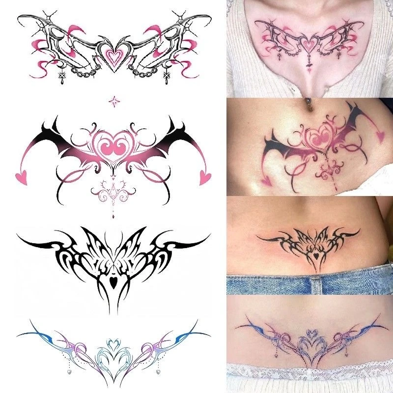 魅魔纹身贴腰部腹部防水持久cos爱心性感恶魔图腾胸前个性贴纸