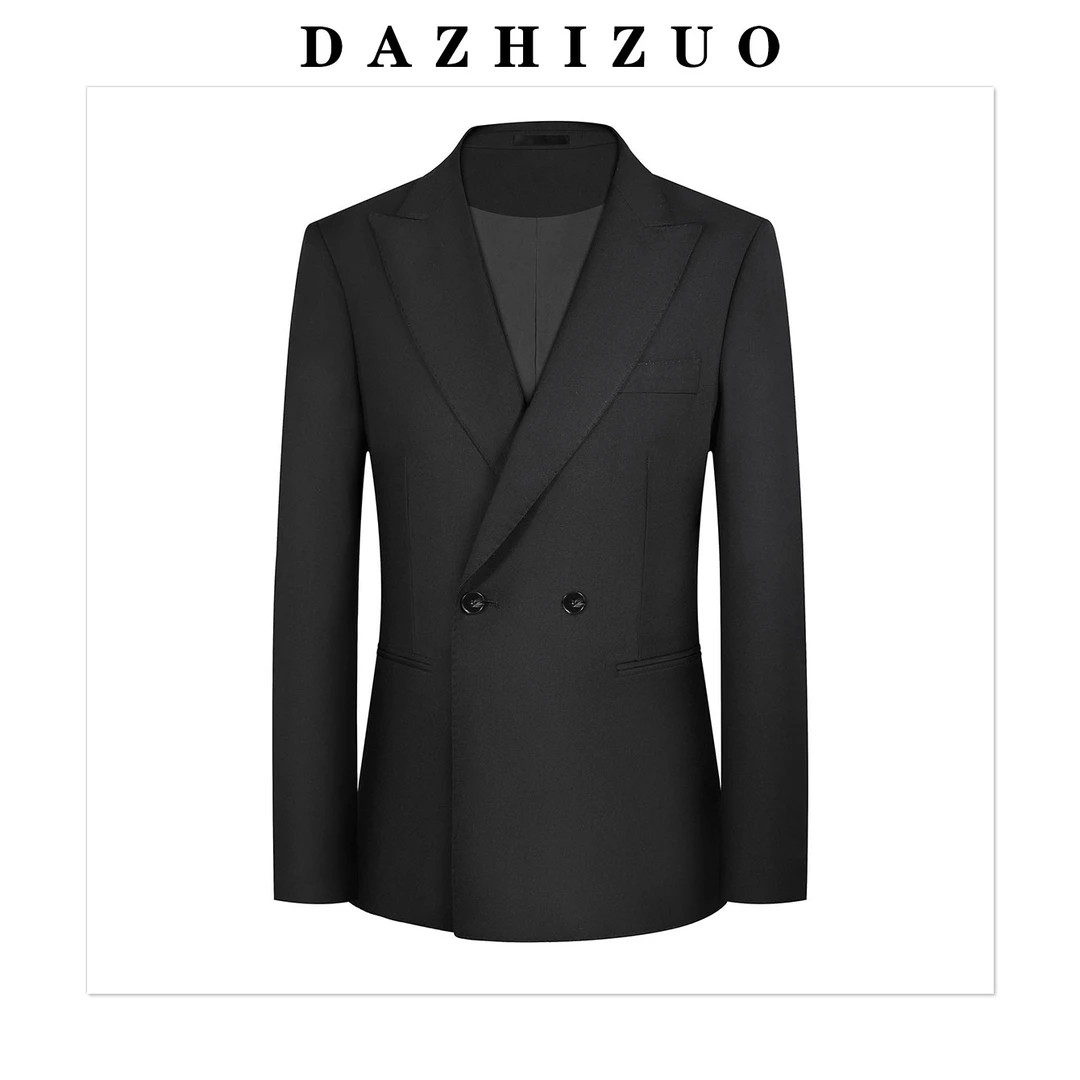 修身型意式不起球长袖西服套装修身春秋黑色时尚男士小西装双排扣