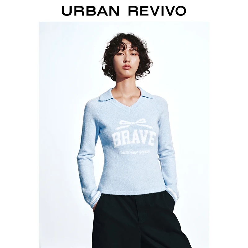 UR2025冬季新款女装休闲撞色字母长袖修身针织衫UYY950134