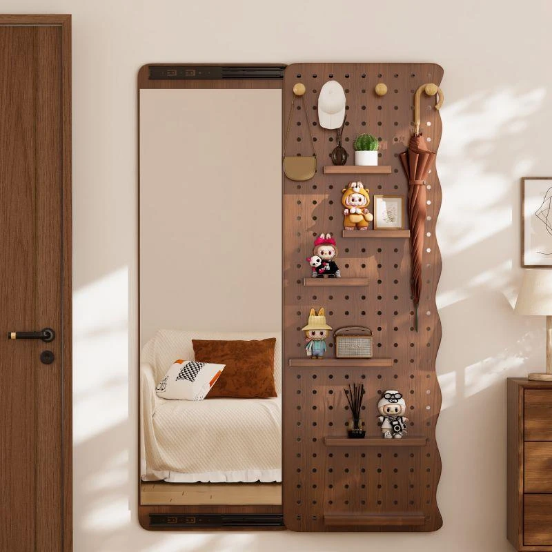 镜子全身镜推拉可隐藏衣帽架一体试衣镜家用客厅壁挂洞洞板穿