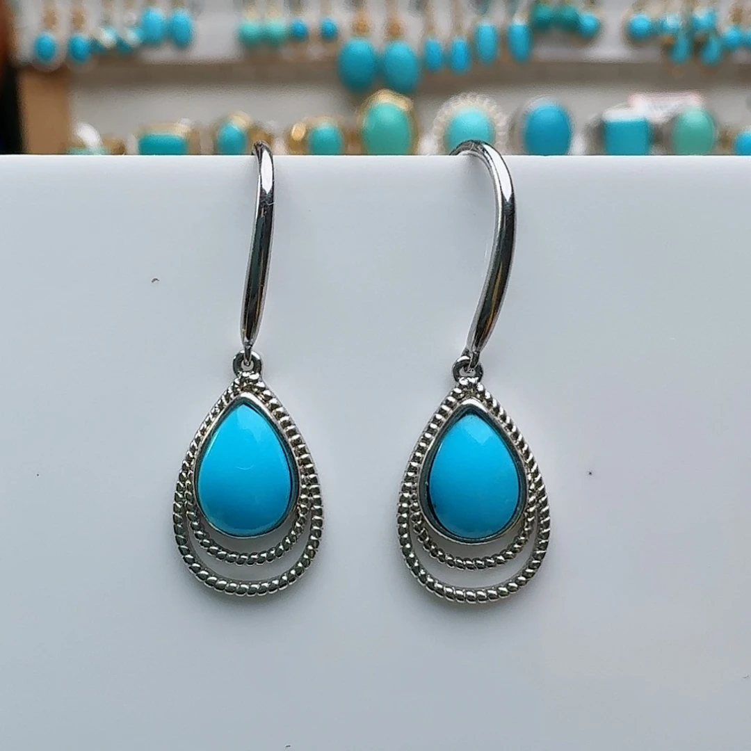 绿松石银S925镶嵌耳饰