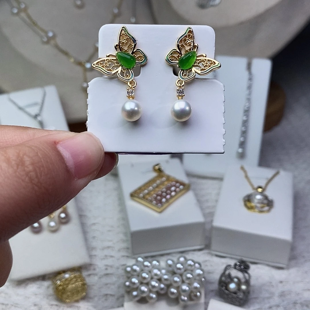 银S925镶嵌淡水珍珠耳饰