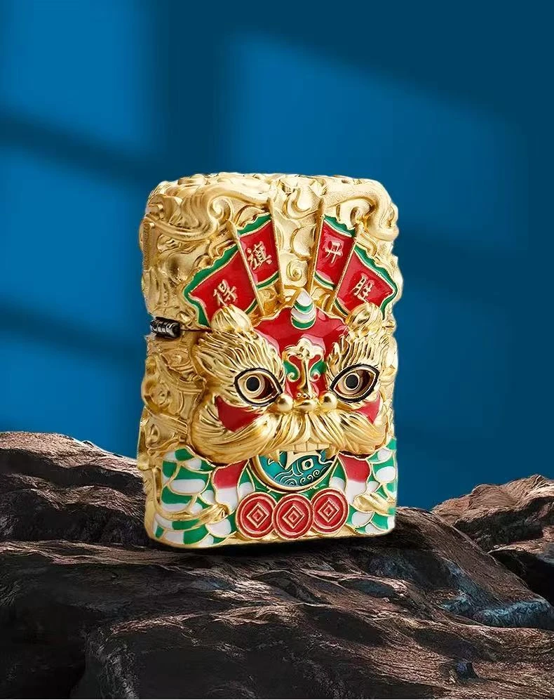 双面夜光盔甲醒狮造型防风砂轮打火机个性创意礼物