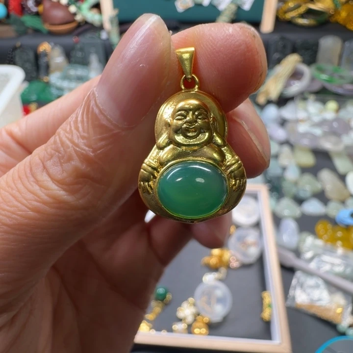 玛瑙/玉髓合金颈饰弥勒佛吊坠