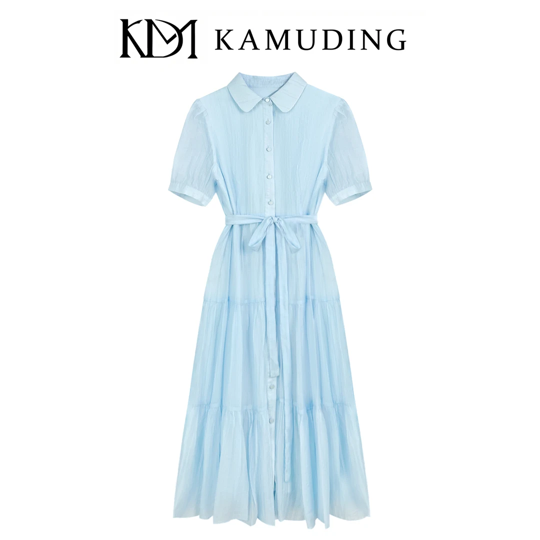 KAMUDING2025夏款茶歇法式高级感气质收腰显瘦衬衫式连衣裙8206-1