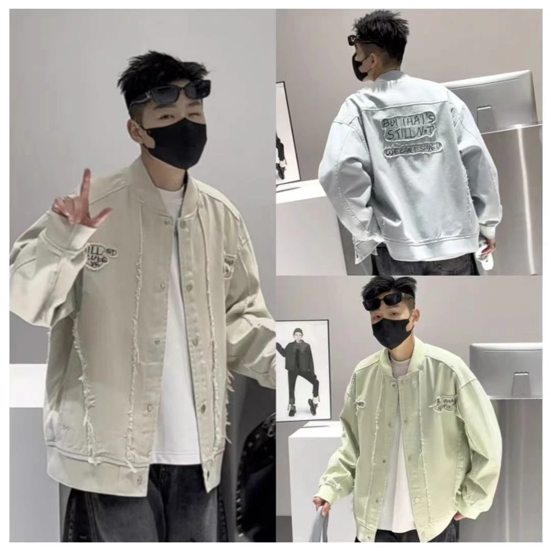 春季潮男青少年男士贴布绣刺绣棒球服牛仔夹克外套615