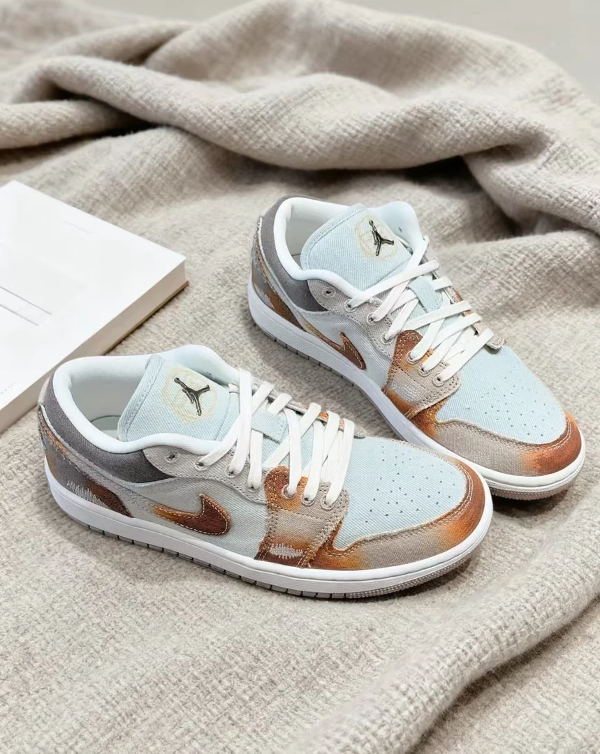 Air Jordan 1男款低帮蓝棕色扎染低帮运动篮球鞋休闲板鞋官方正品