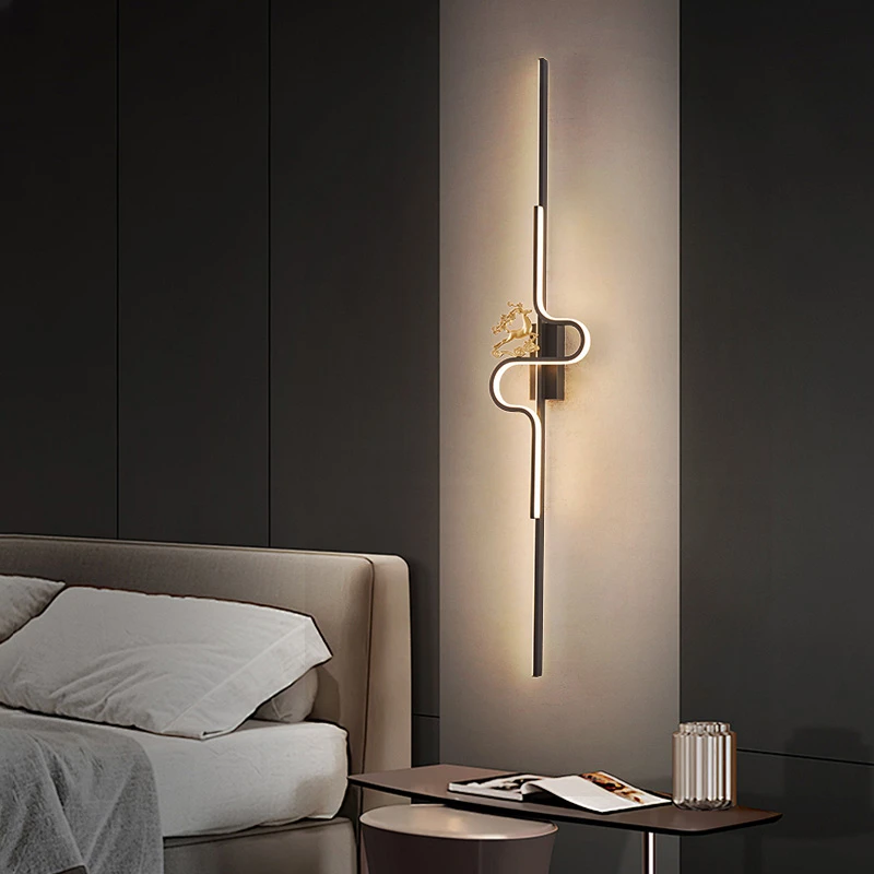 电视背景墙格栅灯极简祥云鹿壁灯充电触摸简约创意客厅卧室床头灯