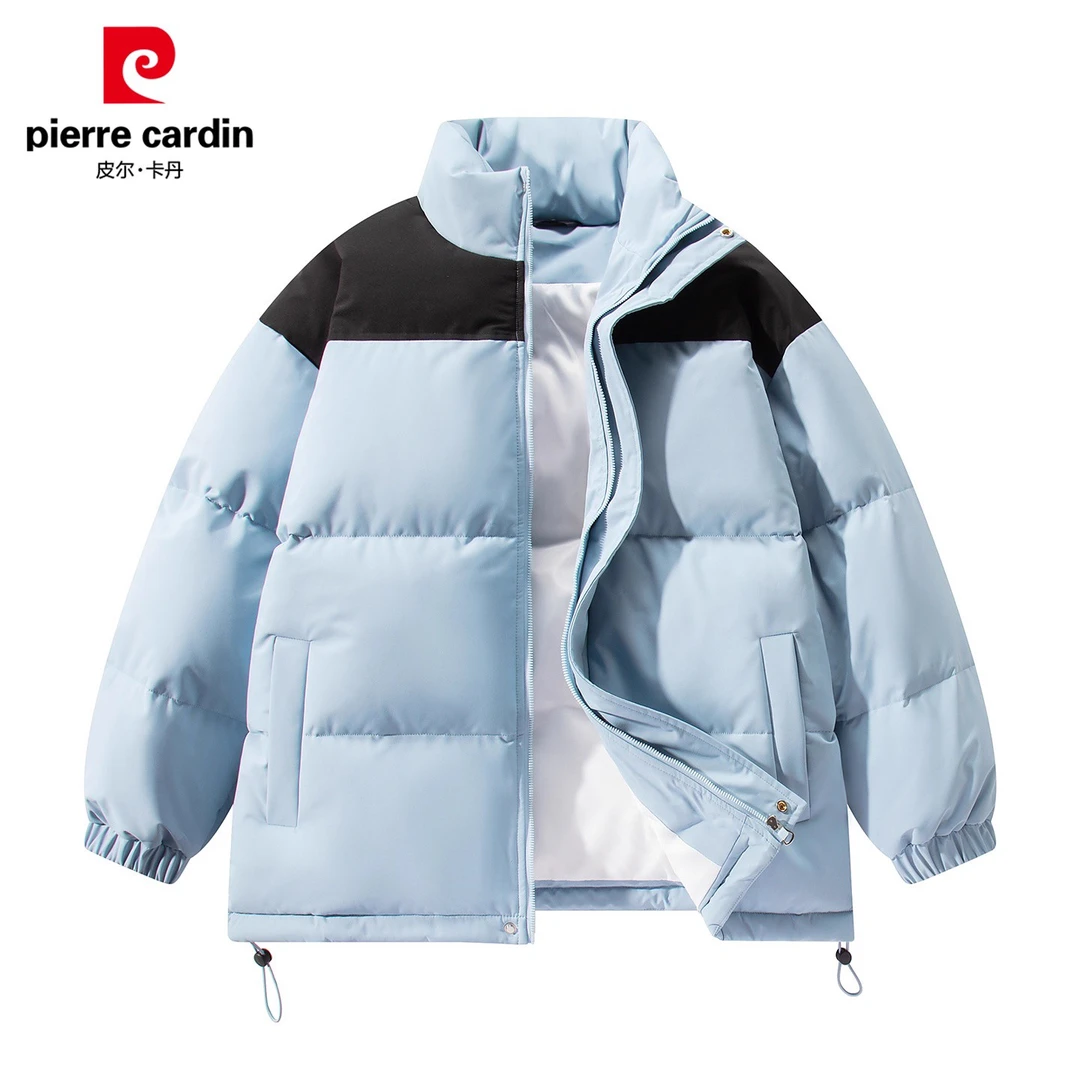 皮尔卡丹拼色立领棉衣男士冬季新款加厚保暖外套潮牌休闲防寒棉袄