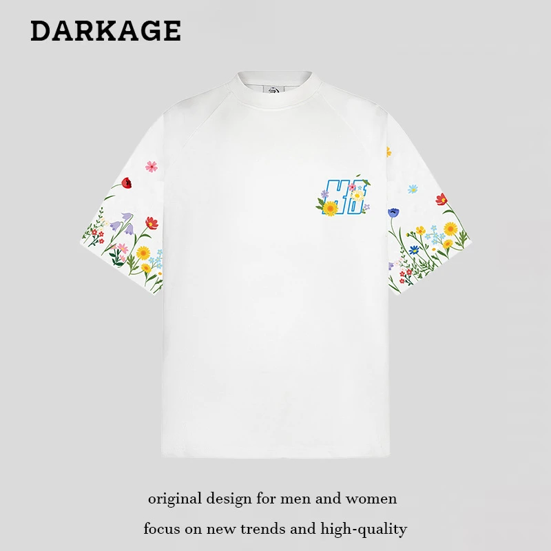 2025新款美式复古夏季刺绣纯棉重磅圆领设计短袖T恤男女宽松