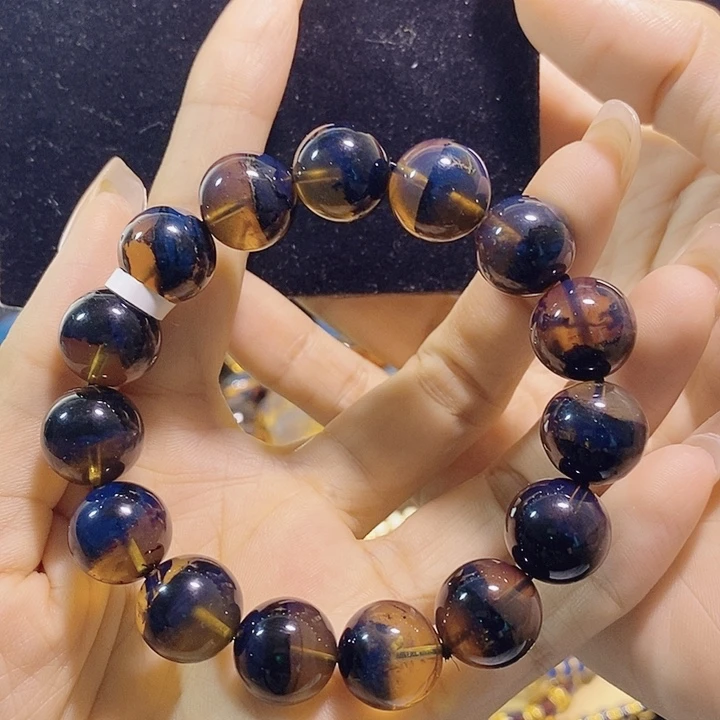 琥珀未镶嵌珠宝奇石海藻植物风景手串13