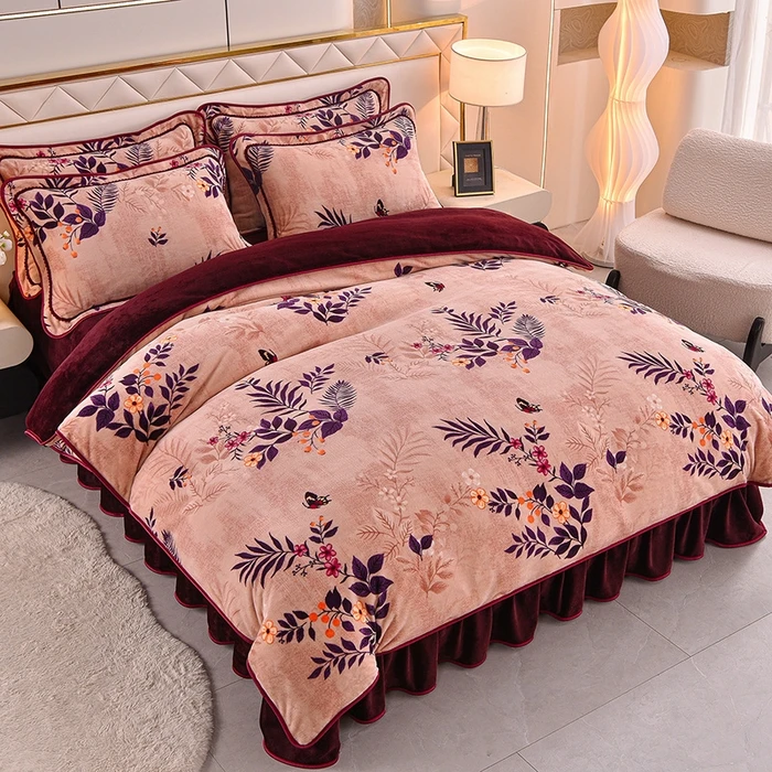 加绒加厚8-9斤牛奶绒四件套双面绒不掉色不起球冬季牛奶绒被套