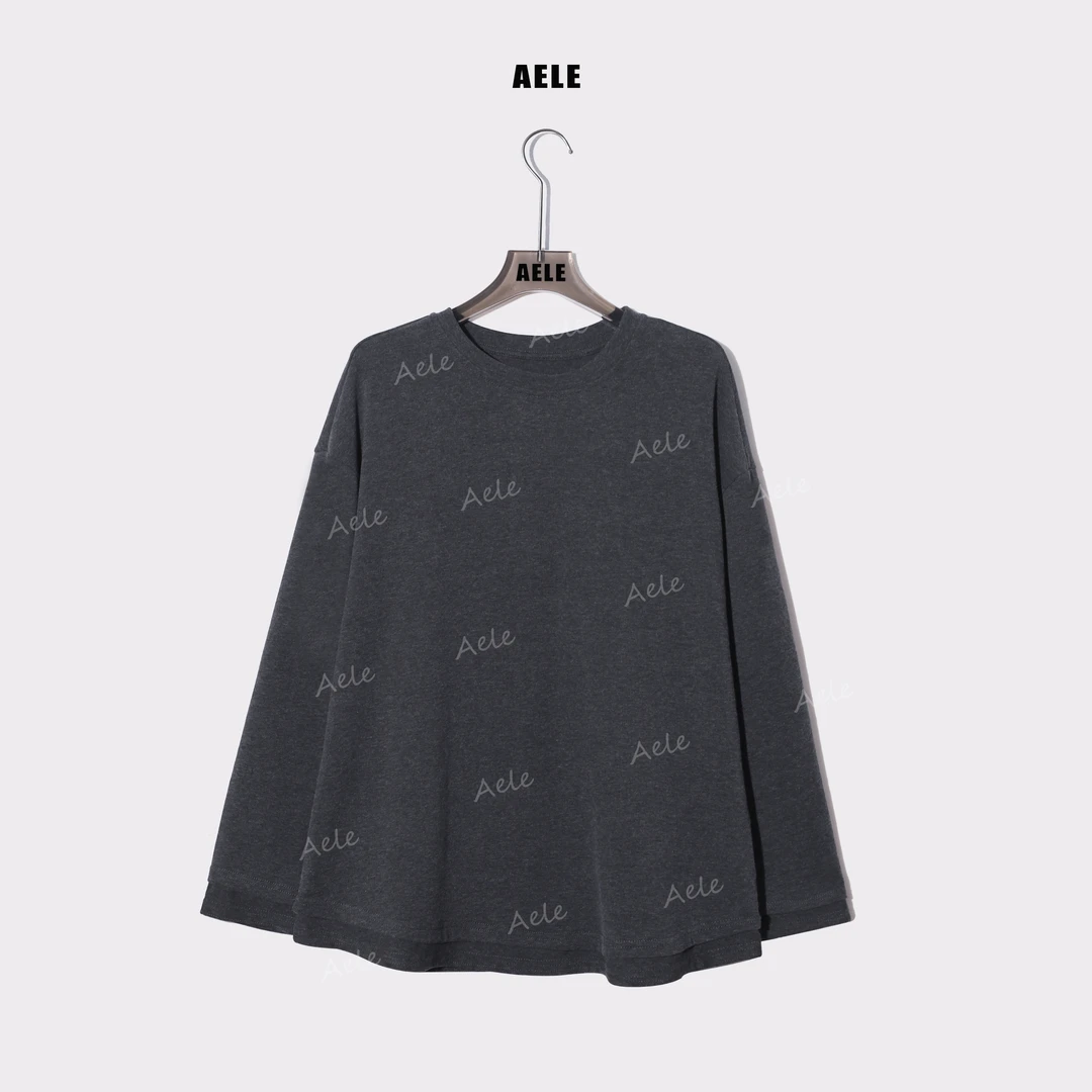 AELE深灰基础款T恤女圆领宽松长袖显瘦简约风上衣 T855 5057 AD