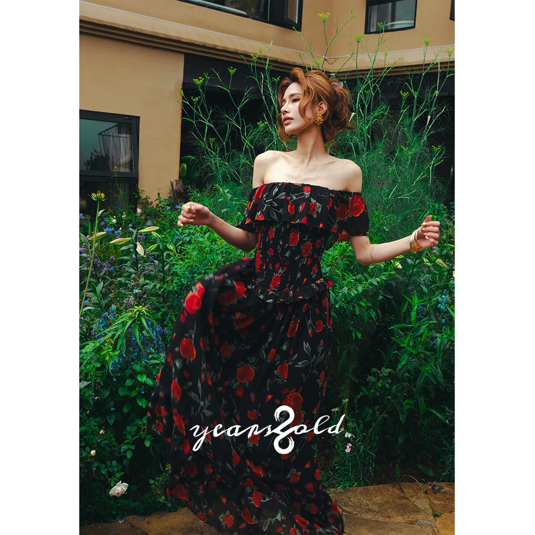 26YEARSOLD【玫瑰花园】泡泡袖印花碎花气质晚礼服连衣裙25SS-3380W