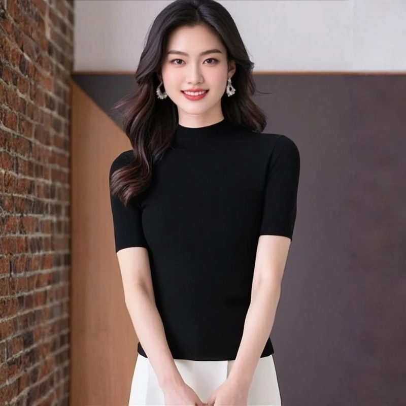 哥弟新款针织衫气质外搭薄款时尚黑色显瘦百搭女士针织衫1399739