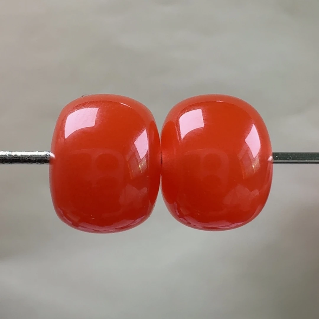 南红玛瑙未镶嵌老型对珠9.1/9.2*7.1