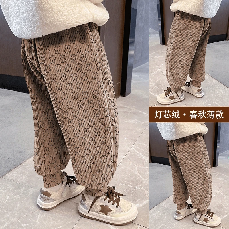 男童春秋新款薄款运动裤儿童裤子中大童洋气灯芯绒休闲长裤潮流