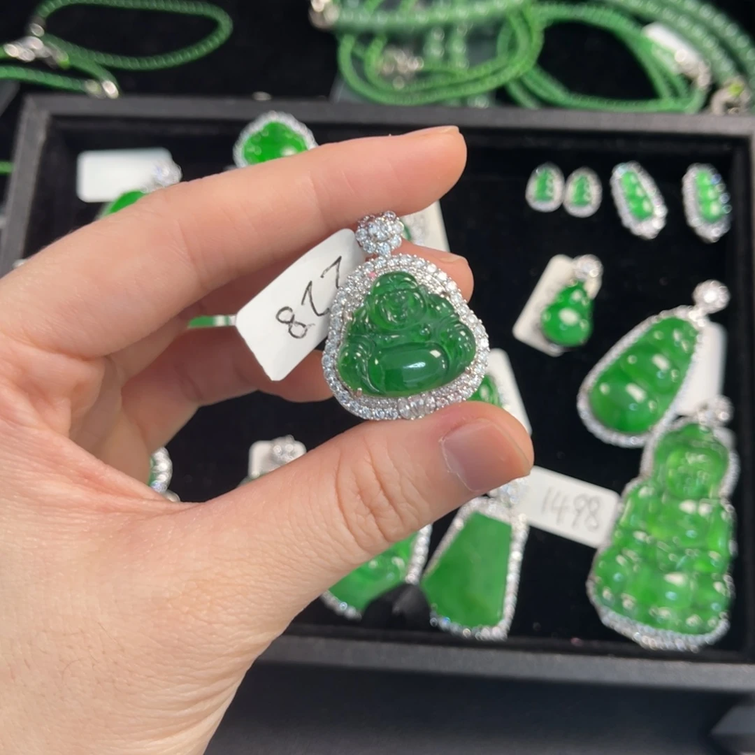 翡翠银S925镶嵌戒指佛公吊坠