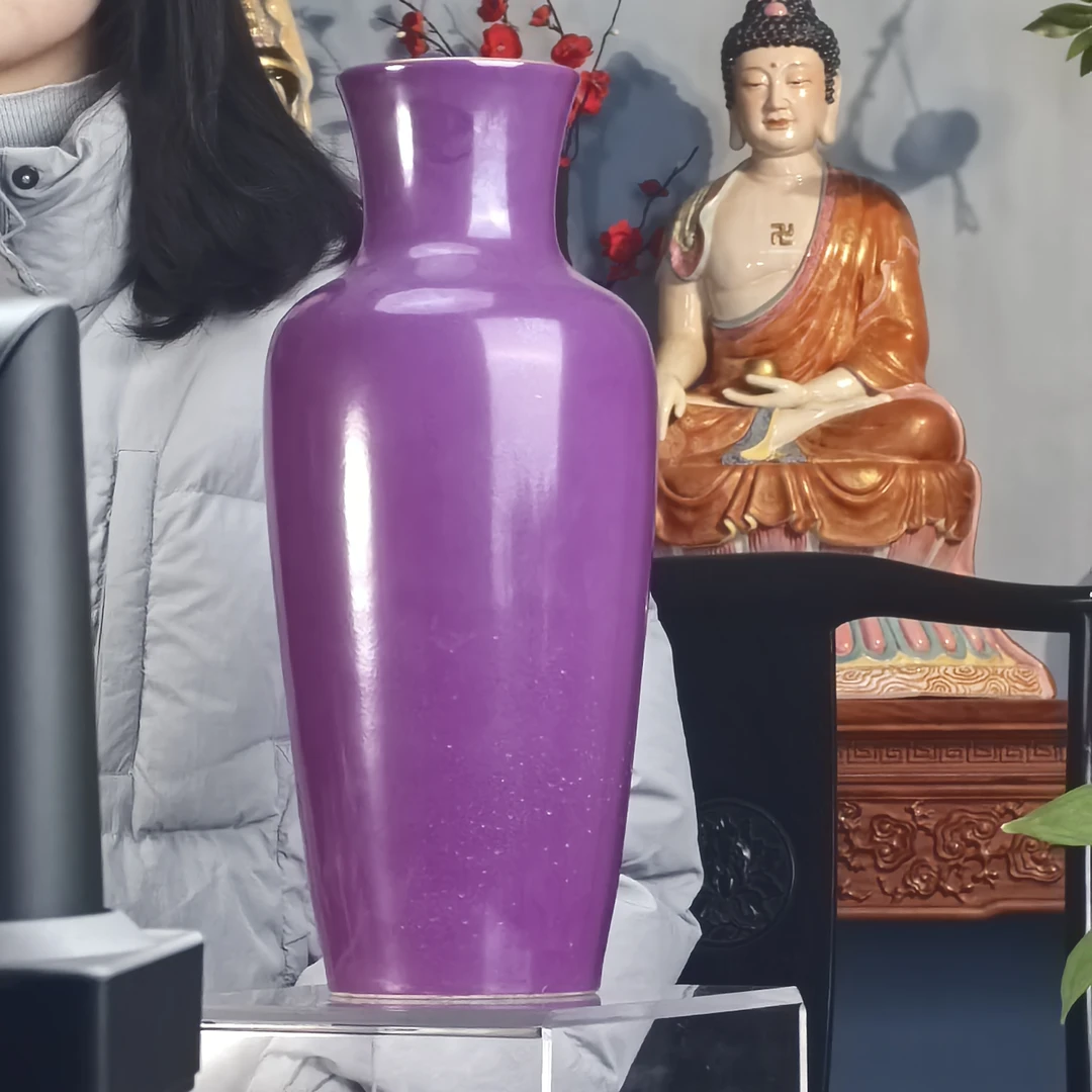 清 茄皮紫单色釉柳叶瓶