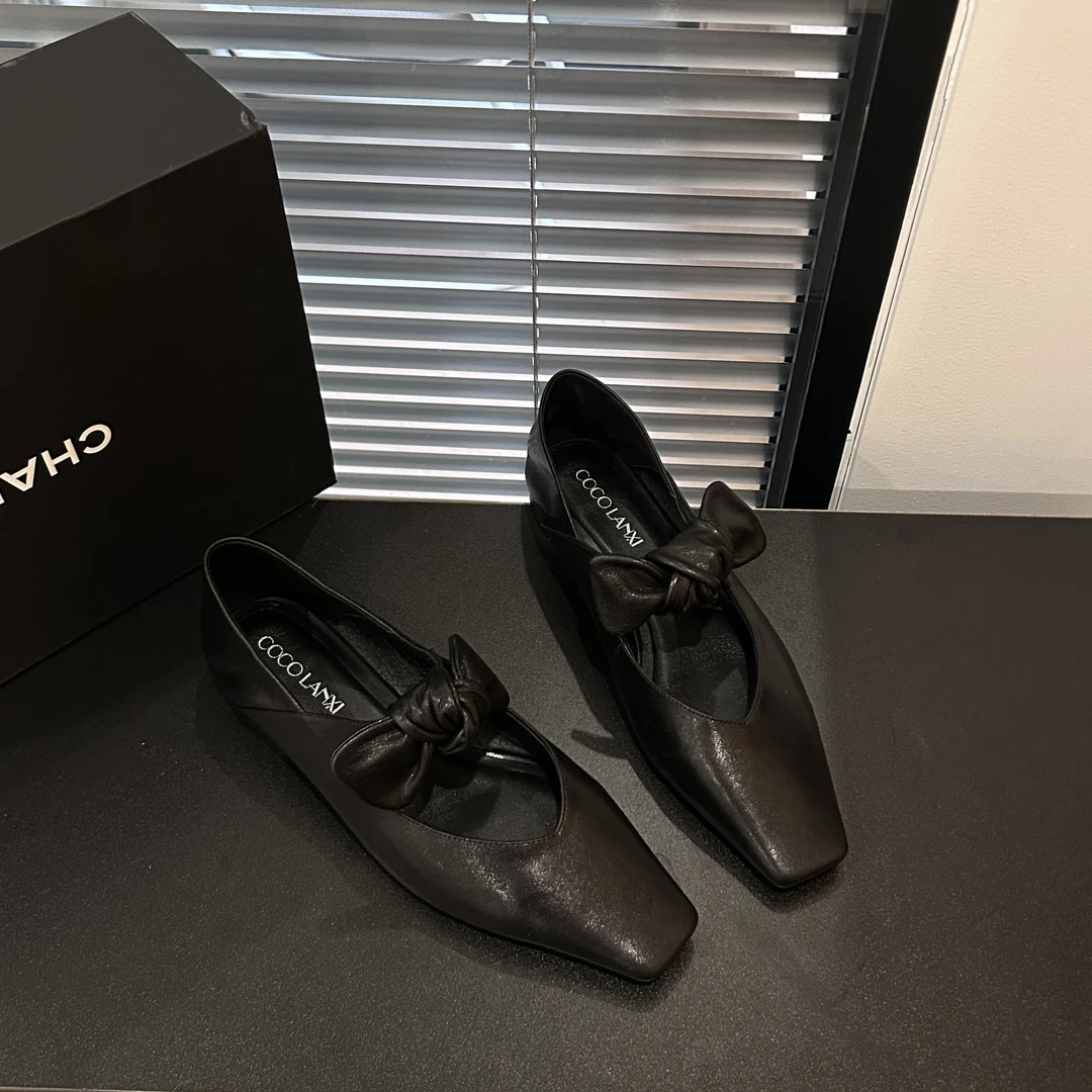 【晚风】时尚休闲百搭女士黑色粗跟方头低跟小单鞋25LF017LX