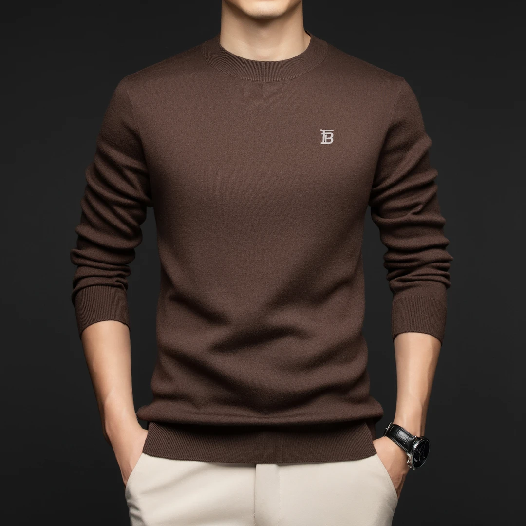 专柜【奥莱撤柜】秋季新款羊毛针织长袖t恤男纯色加厚半高领打底衫