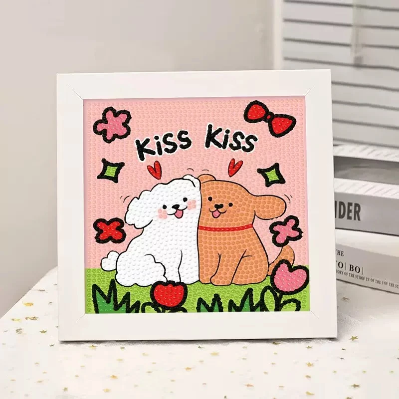 情侣线条小狗星蝶公主钻石画带框手工钻石贴画纪念日情侣礼物