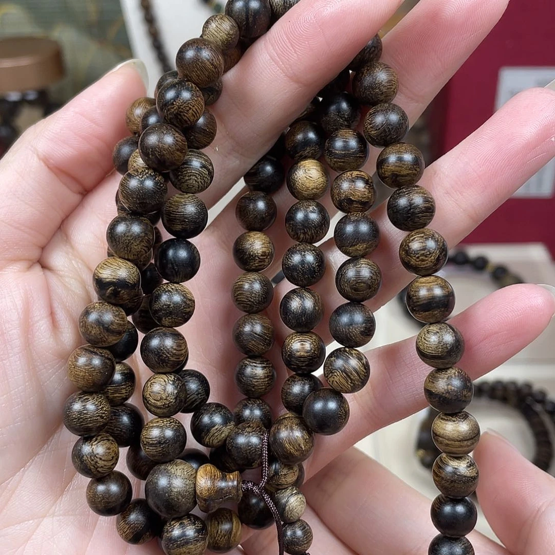 沉香手串孙*越南芽庄白奇楠留疤沉水虎斑纹0.8